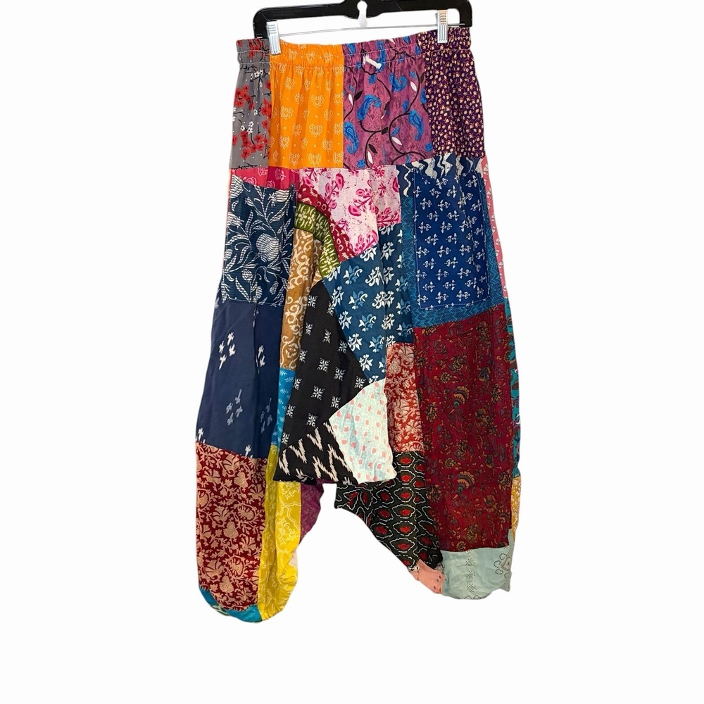 India Blue Patchwork Harem Pants Boho Festival Drop Crotch Hippie Yoga Cotton